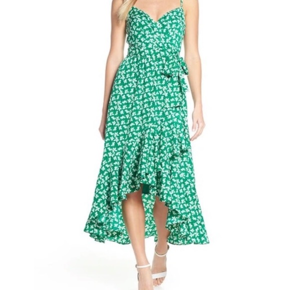 ELIZA J Floral Faux Wrap High/Low Midi Dress Green White Women's Size 18 - Picture 13 of 15